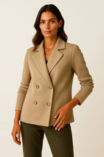 Load image into Gallery viewer, Métier Knit-Sleeve Blazer | Double-Breasted Wool Blend