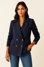 Load image into Gallery viewer, Métier Knit-Sleeve Blazer | Double-Breasted Wool Blend