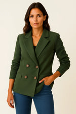 Load image into Gallery viewer, Métier Knit-Sleeve Blazer | Double-Breasted Wool Blend
