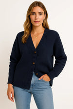 Load image into Gallery viewer, Fondamentale Knit Cardigan | Ribbed V-Neck Button Design