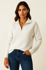 Load image into Gallery viewer, Half Zip Ribbed Pullover | Stand Collar | Relaxed Fit