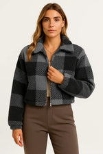 Load image into Gallery viewer, Checked Teddy Jacket | Zip Front | Soft Fleece Finish