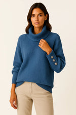 Load image into Gallery viewer, Ribbed Turtleneck Sweater | Button Cuff Detail | Relaxed Fit