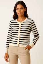 Load image into Gallery viewer, Striped Button Cardigan | Soft Knit | Gold Accent Detailing