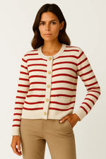 Load image into Gallery viewer, Striped Button Cardigan | Soft Knit | Gold Accent Detailing