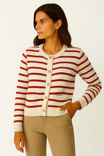Load image into Gallery viewer, Striped Button Cardigan | Soft Knit | Gold Accent Detailing