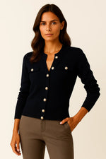Load image into Gallery viewer, Women’s Wool-Cotton Cardigan | Pearl Button Knit | Regular Fit