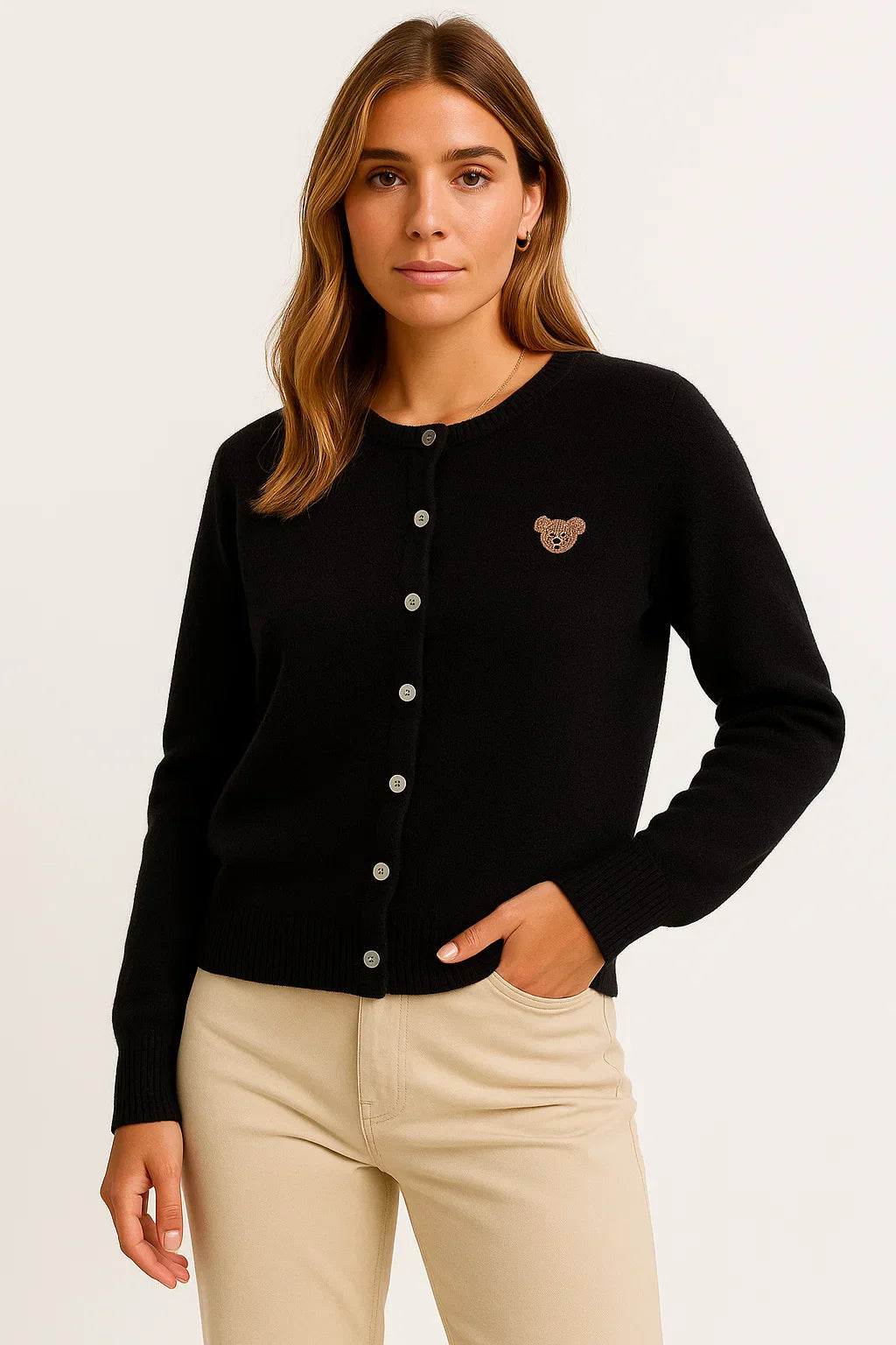 Cardigan brodé à boutons | Coton mélangé | Coupe regular