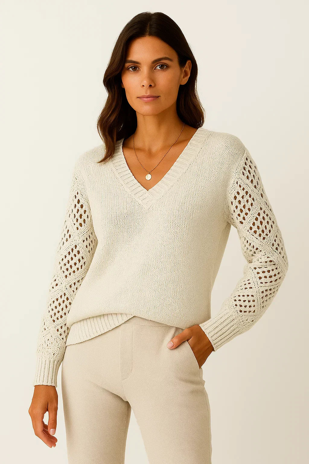 Pull Open-Knit Col V | Coton Léger | Coupe Relaxée