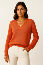 Load image into Gallery viewer, Clarté Open-Knit V-Neck Sweater | Lightweight Cotton Blend | Relaxed Fit