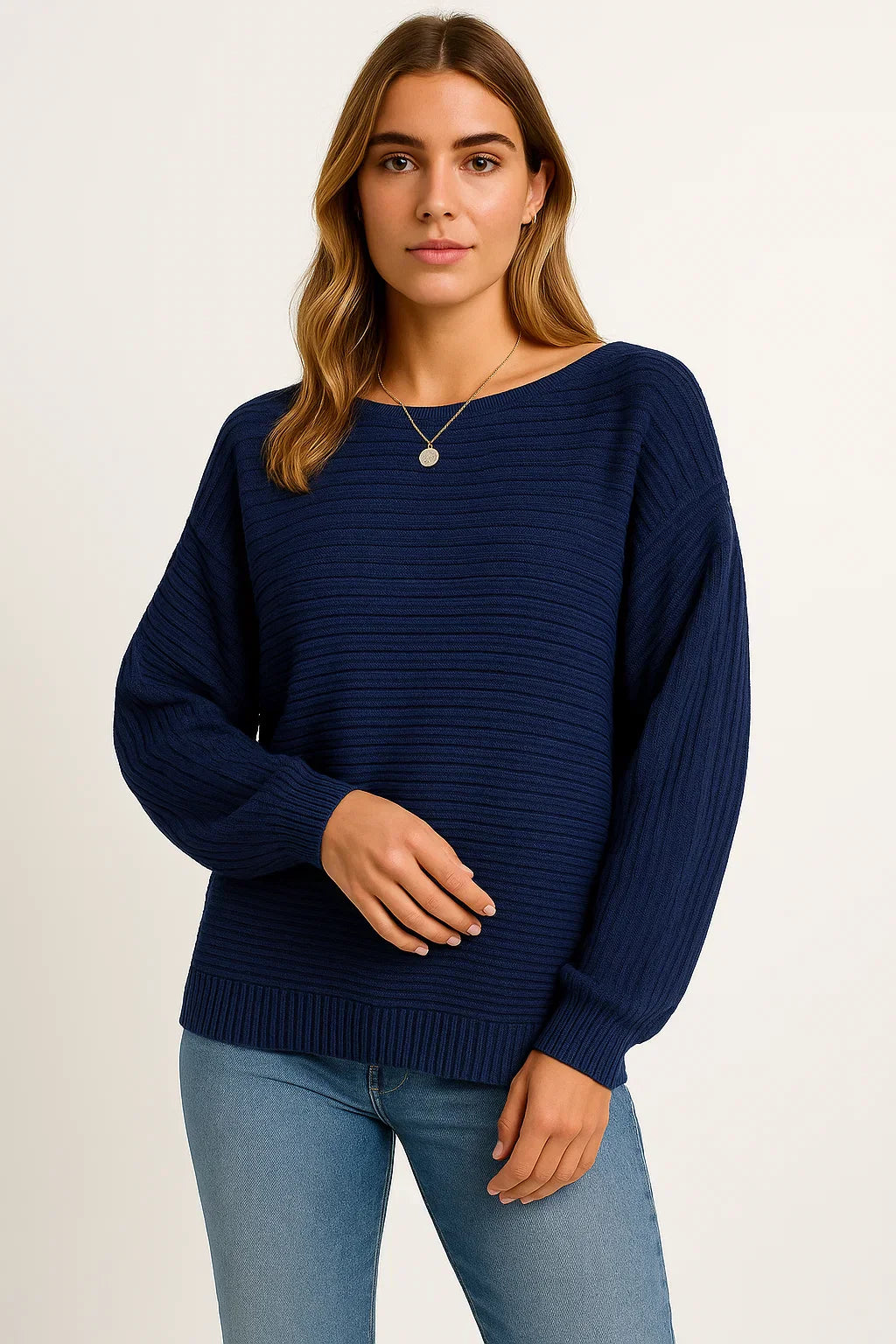 Pull Texturé en Maille | Coupe Relaxed Batwing | Mélange de Coton Doux