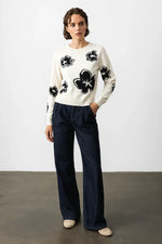 Load image into Gallery viewer, Floral Knit Sweater | Contrast Design | Modern Silhouette
