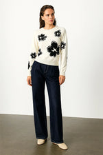 Load image into Gallery viewer, Floral Knit Sweater | Contrast Design | Modern Silhouette