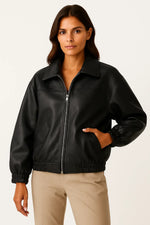 Load image into Gallery viewer, Faux Leather Zip Jacket | Relaxed Fit Short Coat