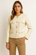 Load image into Gallery viewer, Women’s Cropped Jacket | Gold Button Detail | Structured Polyester Blend