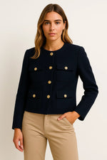 Load image into Gallery viewer, Women’s Cropped Jacket | Gold Button Detail | Structured Polyester Blend