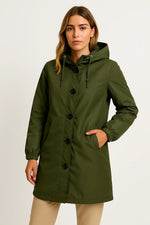 Load image into Gallery viewer, Women's Hooded Rain Jacket | Water-Repellent Long Coat | Lightweight Fit