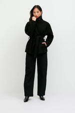 Load image into Gallery viewer, Wool Blend Belted Coat | Stand Collar | Mid Length