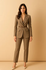 Load image into Gallery viewer, Belted Blazer Suit | Wide-Leg Trousers | Tailored Two-Piece