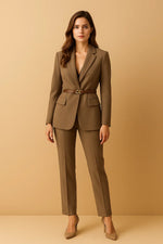 Load image into Gallery viewer, Belted Blazer Suit | Wide-Leg Trousers | Tailored Two-Piece