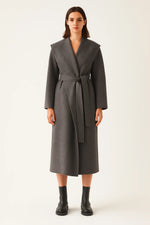 Load image into Gallery viewer, Wool Blend Long Coat | Shawl Collar | Belted Wrap