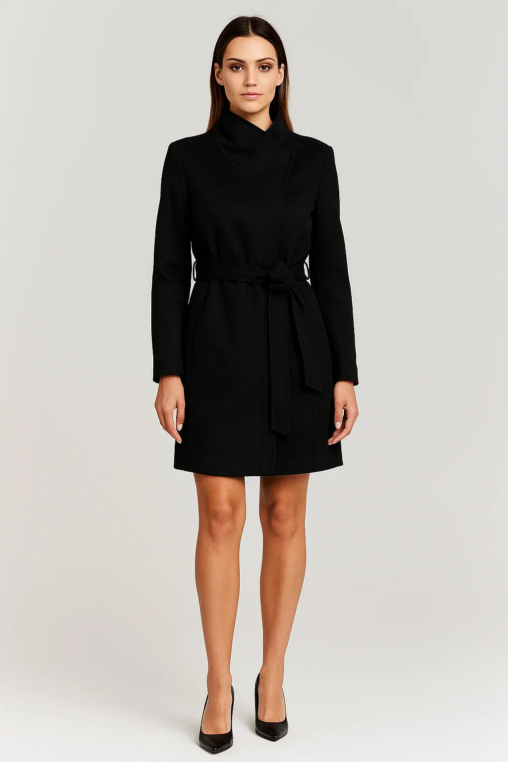 Manteau d'Hiver Ceinturé | Col Haut | Silhouette Minimaliste