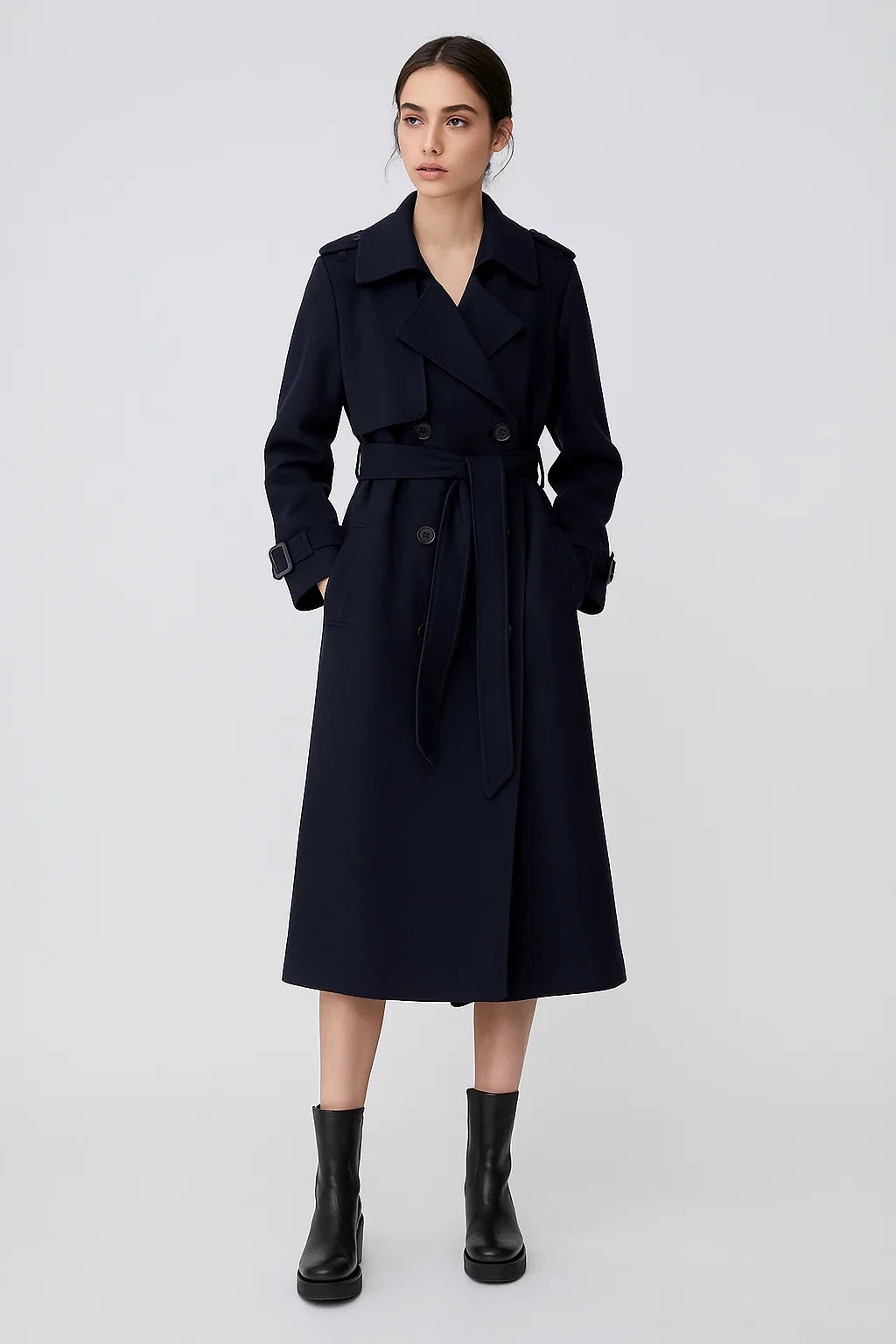Trench Coat Long | Ceinture A-Line | Design Classique Mi-Saison