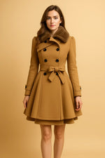 Load image into Gallery viewer, Minuit Belted A-Line Coat | Faux Fur Collar