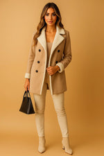 Load image into Gallery viewer, Wool Blend Double Breasted Coat | Shearling Collar | Winter Outerwear