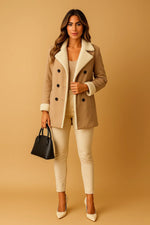 Load image into Gallery viewer, Wool Blend Double Breasted Coat | Shearling Collar | Winter Outerwear