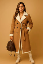 Load image into Gallery viewer, Wool Blend Double Breasted Coat | Shearling Collar | Winter Outerwear