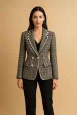 Load image into Gallery viewer, Double-Breasted Tweed Blazer | Pearl Buttons | Structured Fit