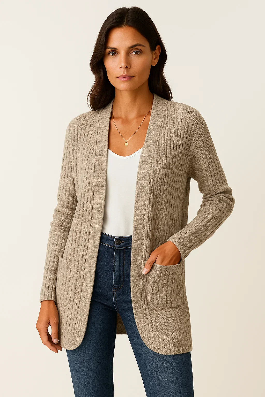 Cardigan en Tricot à Rayures | Ouvert | Coupe Détendue