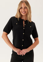 Load image into Gallery viewer, Short Sleeve Knit Cardigan | Gold Button Detail | Slim Fit