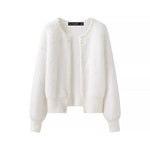 Load image into Gallery viewer, Faux Mink Cardigan | Pearl Trim | Open Front