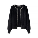 Load image into Gallery viewer, Faux Mink Cardigan | Pearl Trim | Open Front