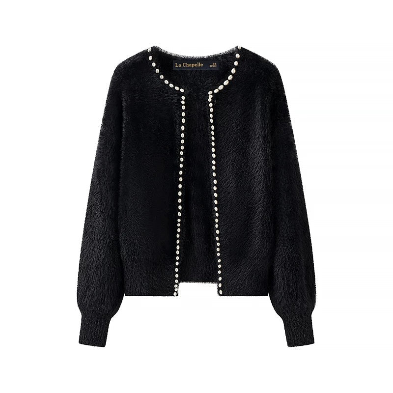 Cardigan en Faux Mink | Bord Perle | Ouvert