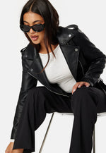 Load image into Gallery viewer, Cropped Faux Leather Biker Jacket | Belted Design