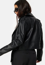 Load image into Gallery viewer, Cropped Faux Leather Biker Jacket | Belted Design