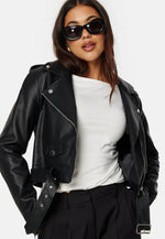 Load image into Gallery viewer, Cropped Faux Leather Biker Jacket | Belted Design
