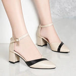 Load image into Gallery viewer, Block Heel Ankle Strap Pumps | Contrast Band | Pointed Toe