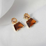 Load image into Gallery viewer, Amber Crystal Drop Earrings | Geometric Gold Setting