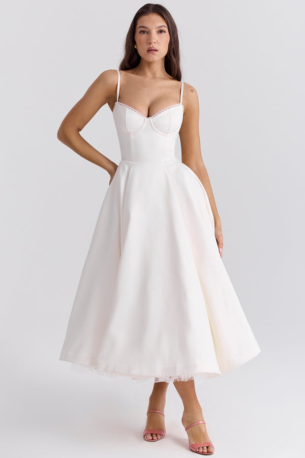 Robe Midi Sweetheart Clarté | Silhouette A-Line | Bretelles Spaghetti