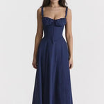 Load image into Gallery viewer, Clarté Floral Corset Midi Dress | Sweetheart Neckline, Slit Skirt, Spaghetti Straps