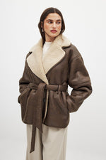 Load image into Gallery viewer, Faux Shearling Coat | Turn-Down Collar | Side Zip Closure