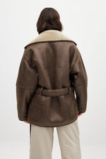 Load image into Gallery viewer, Faux Shearling Coat | Turn-Down Collar | Side Zip Closure