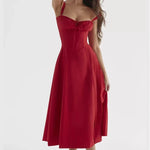 Load image into Gallery viewer, Clarté Floral Corset Midi Dress | Sweetheart Neckline, Slit Skirt, Spaghetti Straps