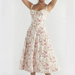 Load image into Gallery viewer, Clarté Floral Corset Midi Dress | Sweetheart Neckline, Slit Skirt, Spaghetti Straps