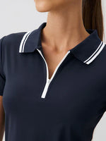 Load image into Gallery viewer, Contrast Collar Polo Top | Short Sleeve Zip Front