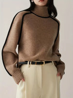 Load image into Gallery viewer, Wool Blend Turtleneck Sweater | Contrast Trim | Relaxed Fit
